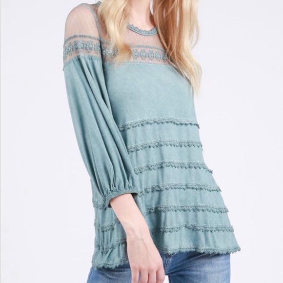 ⭐️Layered Lace Mesh Top In Mint⭐️ - Picture 6 of 8